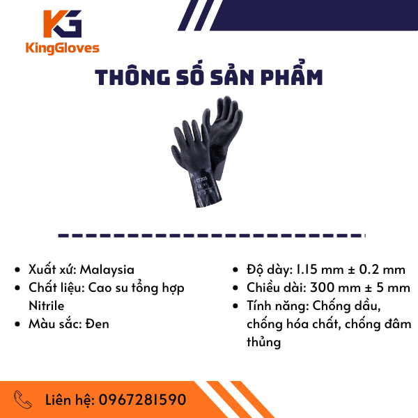 THÔNG SỐ KỸ THUẬT CỦA GĂNG TAY CAO SU CHỐNG DẦU EXCIA CT205