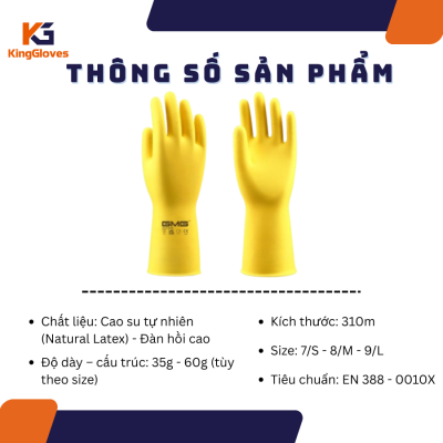 THÔNG SỐ KỸ THUẬT CỦA GĂNG TAY GIA DỤNG LATEX MÀU VÀNG MÃ L1801