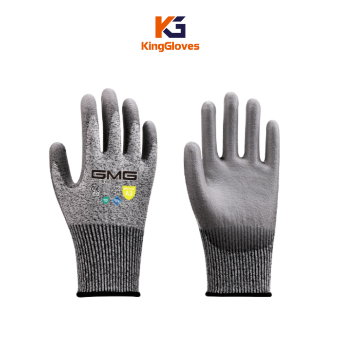 Găng tay chống cắt AP1503 phủ PU màu xám đen