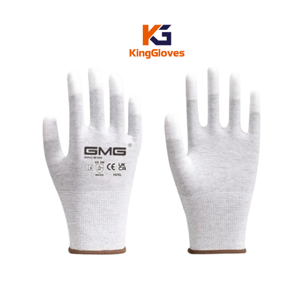 Găng tay nhúng keo PU đầu ngón tay GMG PU5101 chống tĩnh điện màu trắng