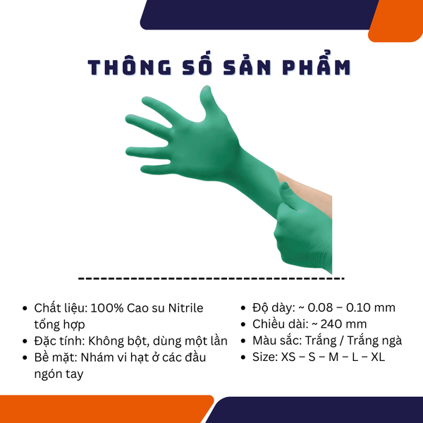 THÔNG SỐ KỸ THUẬT CỦA GĂNG TAY PHÒNG SẠCH NITRILE ANSELL TOUCHNTUFF 92-605