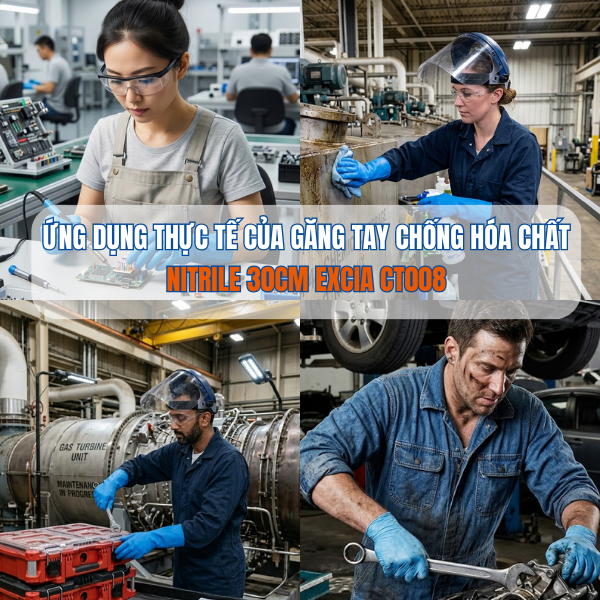 ỨNG DỤNG THỰC TẾ CỦA GĂNG TAY CHỐNG HÓA CHẤT NITRILE EXCIA CT008