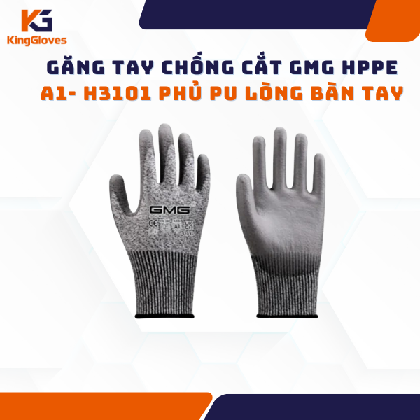 GĂNG TAY CHỐNG CẮT GMG HPPE A1- H3101 PHỦ PU LÒNG BÀN TAY