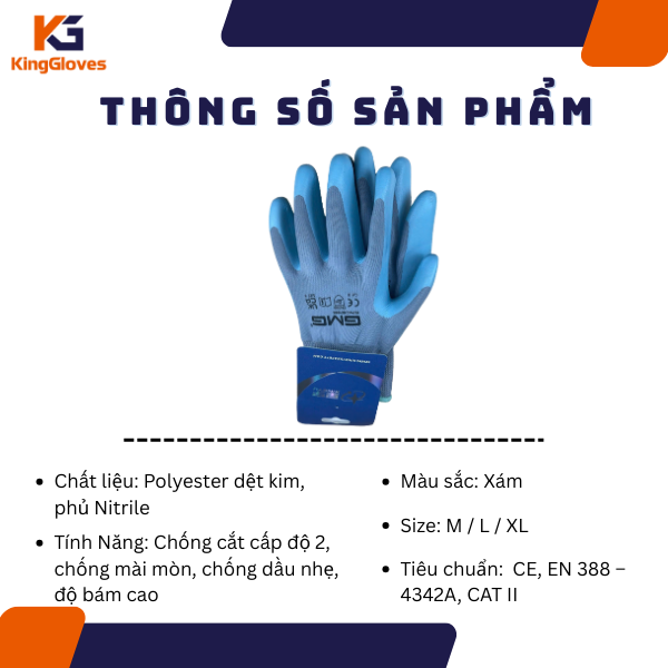 THÔNG SỐ KỸ THUẬT CỦA GĂNG TAY CHỐNG CẮT PHỦ NITRILE T1020