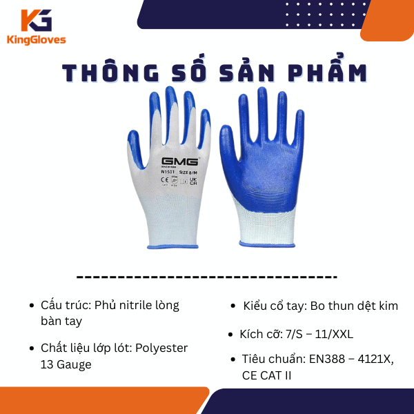 THÔNG SỐ KỸ THUẬT CỦA GĂNG TAY 13 KIM PHỦ NITRILE GMG N1501